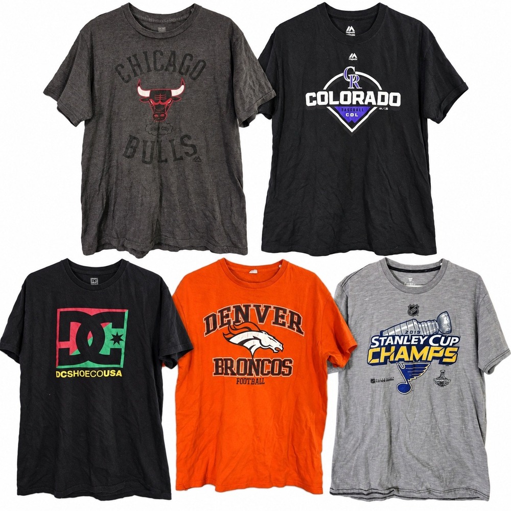Mixed Brands Lot of 5 Men's L T-Shirts Majestic DC Shoes Graphic Basketball Grey